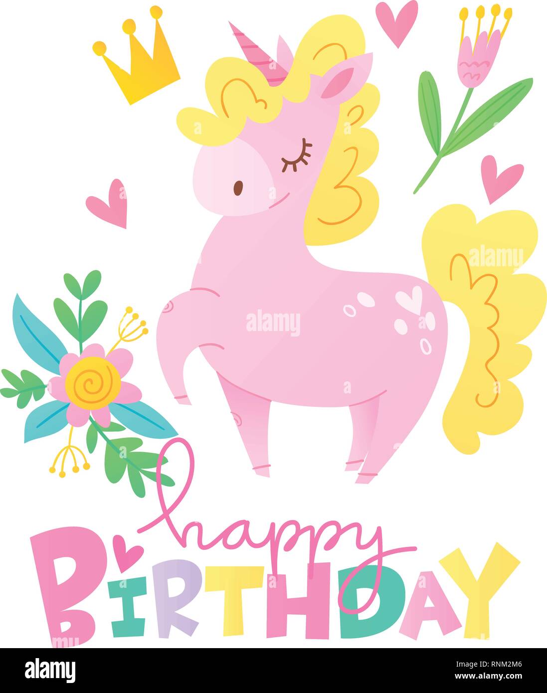 Vector happy birthday cards with cartoon unicorn character Stock Vector ...