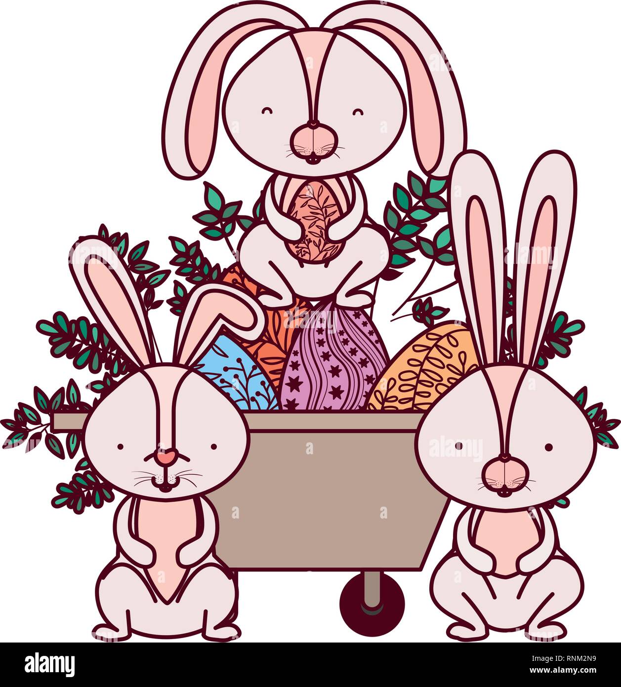 bunnies with wheelbarrow and easter egg icon Stock Vector Image & Art ...