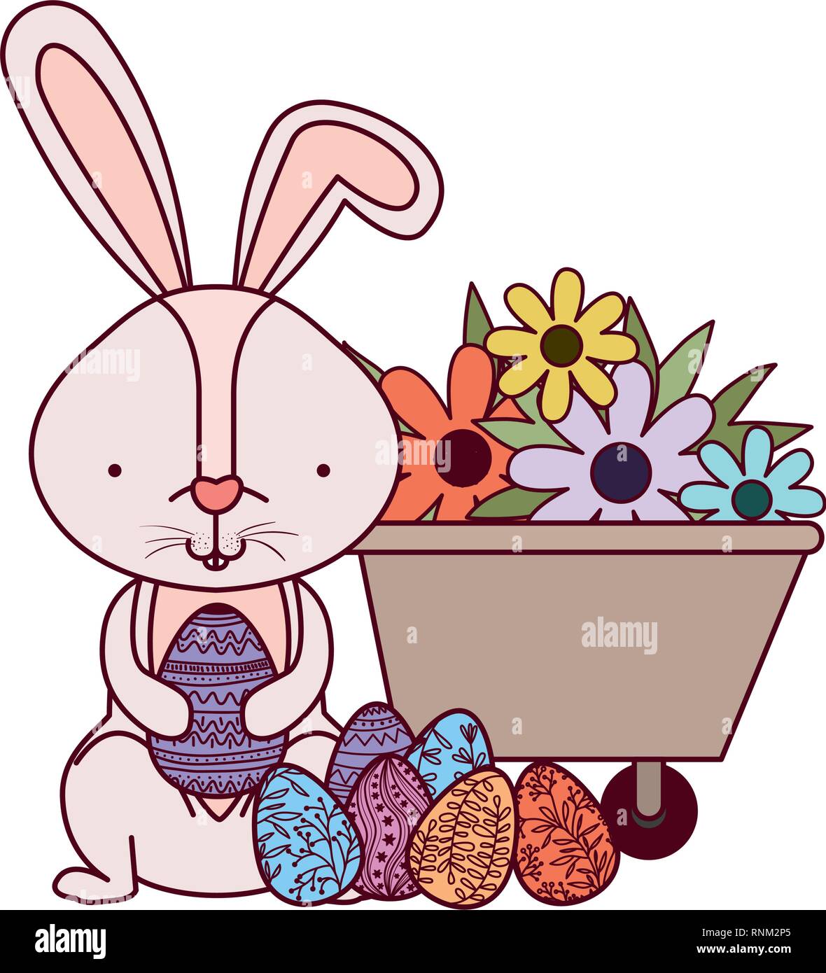bunny with wheelbarrow and easter eggs icon Stock Vector Image & Art ...