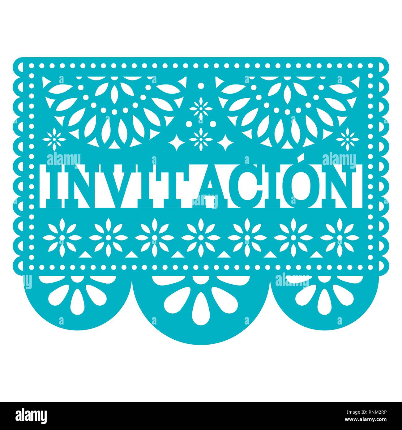 Invitacion Papel Picado  vector design - party invitation in Spanish, Mexican pattern greeting card Stock Vector