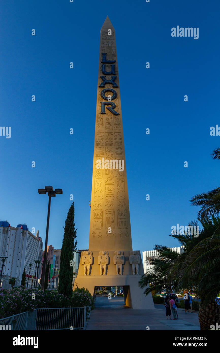 The obelisk outside the Luxor Hotel, Las Vegas (City of Las Vegas), Nevada, United States. Stock Photo