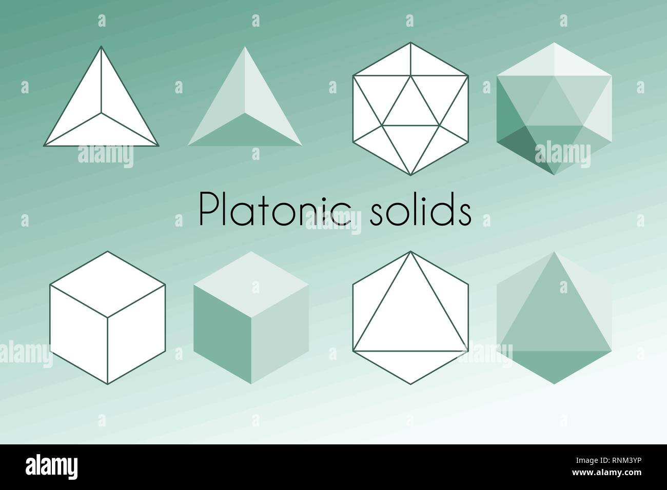 Four Platonic solids. Sacred geometry vector illustration. Stock Vector