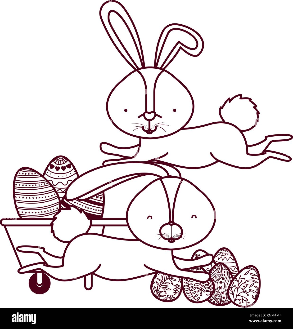 bunnies with wheelbarrow and easter egg icon Stock Vector Image & Art ...