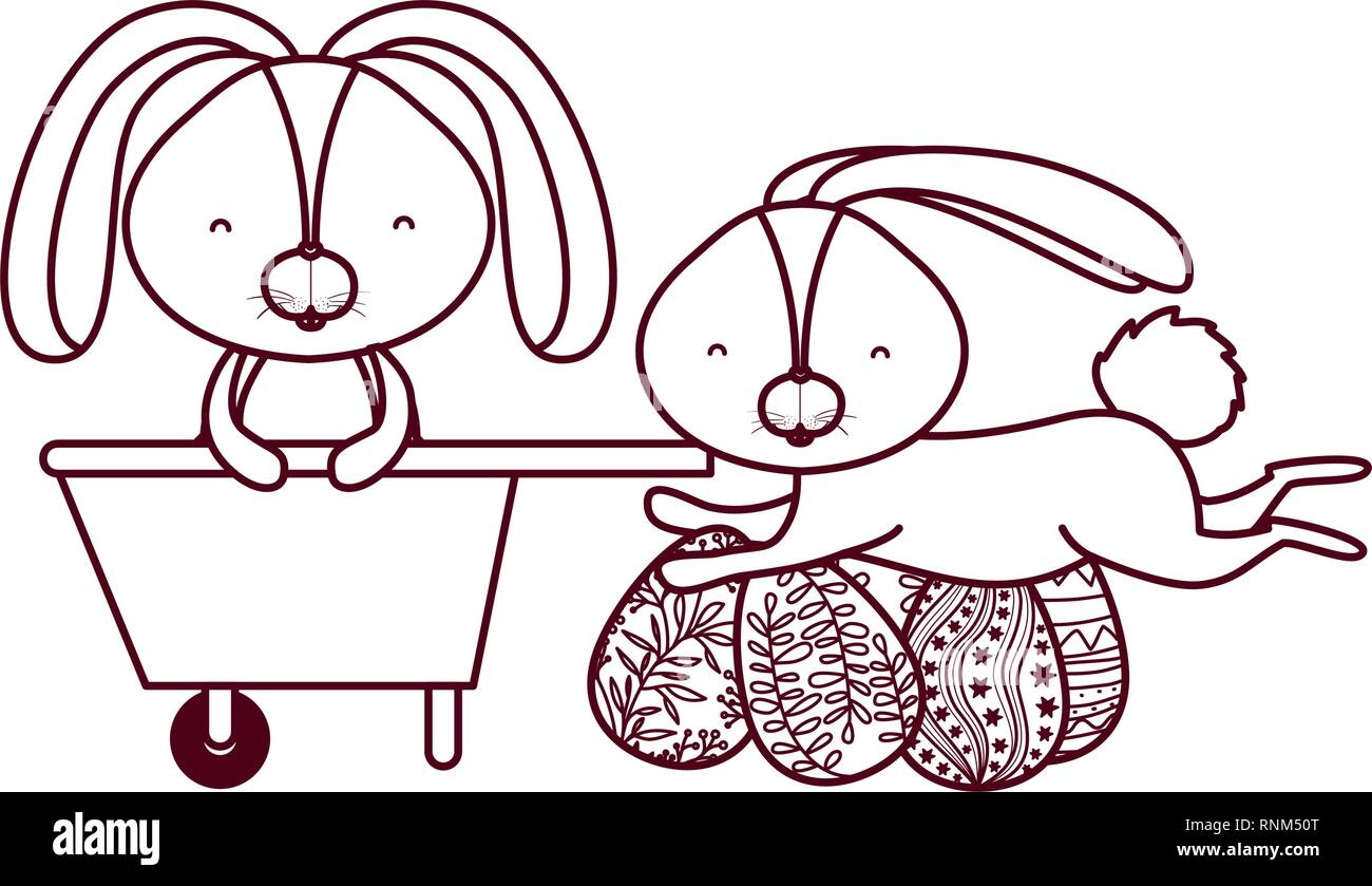 bunnies with wheelbarrow and easter egg icon Stock Vector Image & Art ...