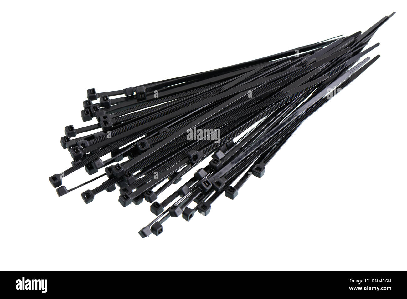 a bundle of bleck cable ties, isolated on white Stock Photo