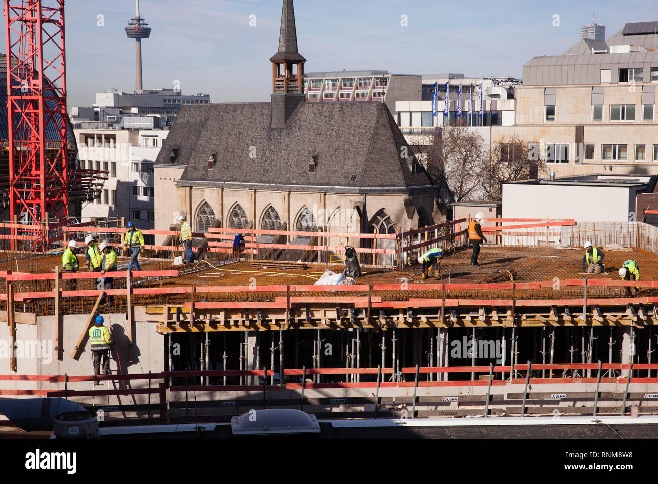 the construction site of the building project Antoniter Quartier on the street Schildergasse in the city, in the background the Antoniter church, Colo Stock Photo