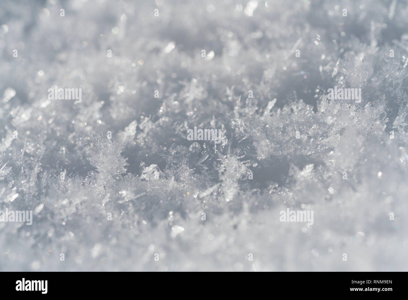 Snowflakes Close Up Abstract on a sunny day Stock Photo
