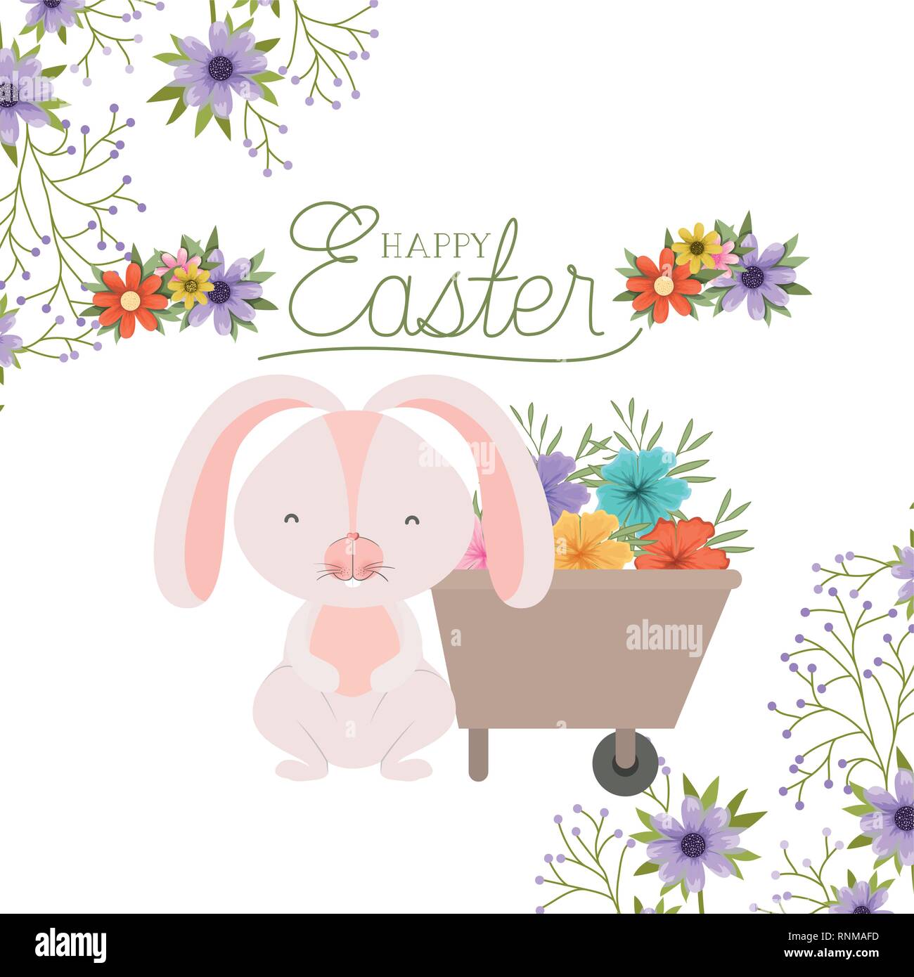 happy easter label with egg and flowers icon Stock Vector Image & Art ...