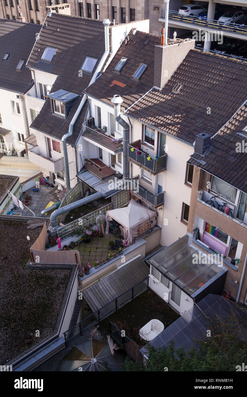 houses and backyards in the city, Cologne, Germany.  Haeuser und Hinterhoefe in der Innenstadt, Koeln, Deutschland. Stock Photo