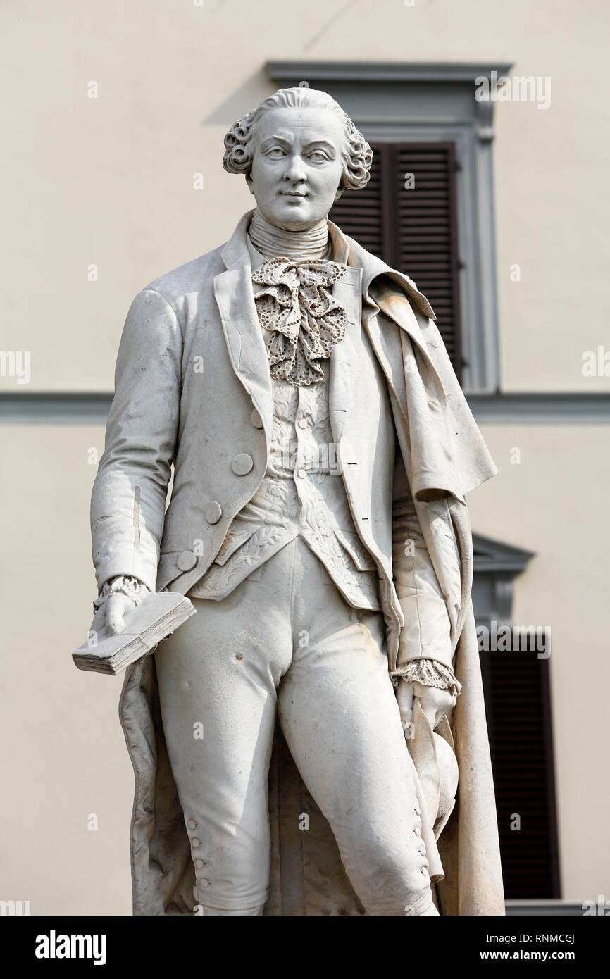 Statue of the Italian composer Carlo Goldoni, Piazza Carlo Goldoni, Old Town, Florence, Tuscany, Italy Stock Photo