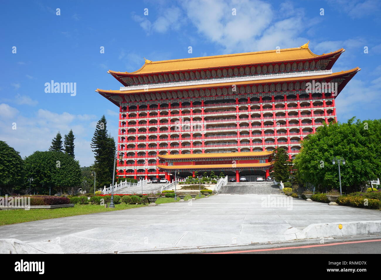 The entrance to the Grand Hotel(Yuanshan Great Hotel). This is the famous 5-star Chinese palace-style hotel in Taiwan. Stock Photo