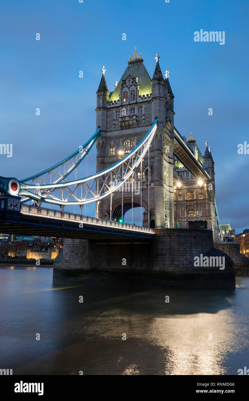 Tower Bridge, dusk twilight, London, England, Great Britain Stock Photo