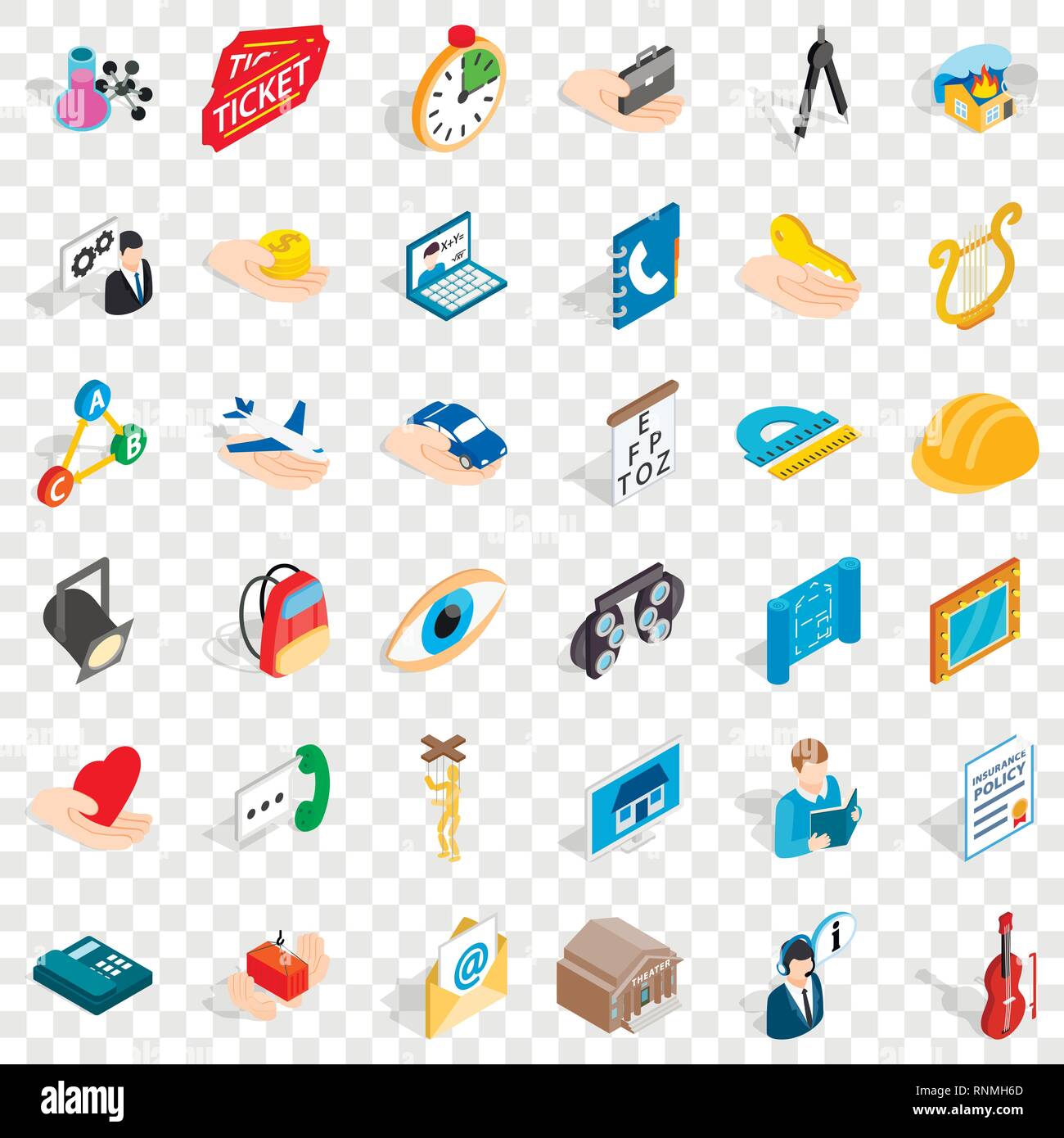 Hard work icons set, isometric style Stock Vector