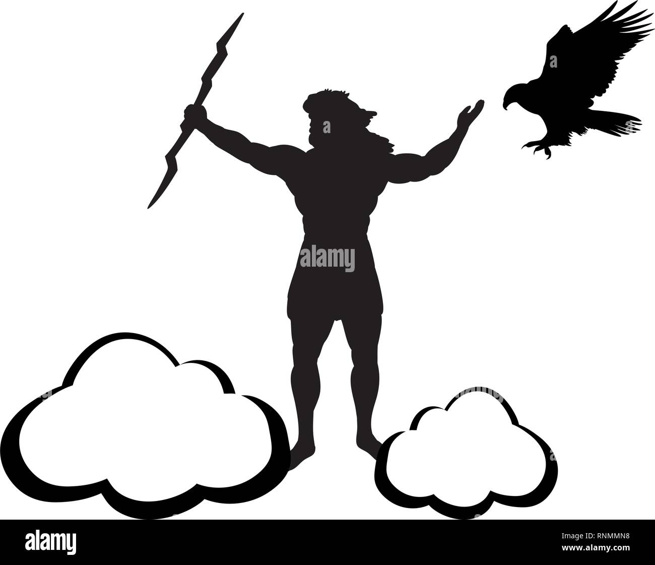 Zeus Jupiter god eagle silhouette ancient mythology fantasy. Vector illustration. Stock Vector