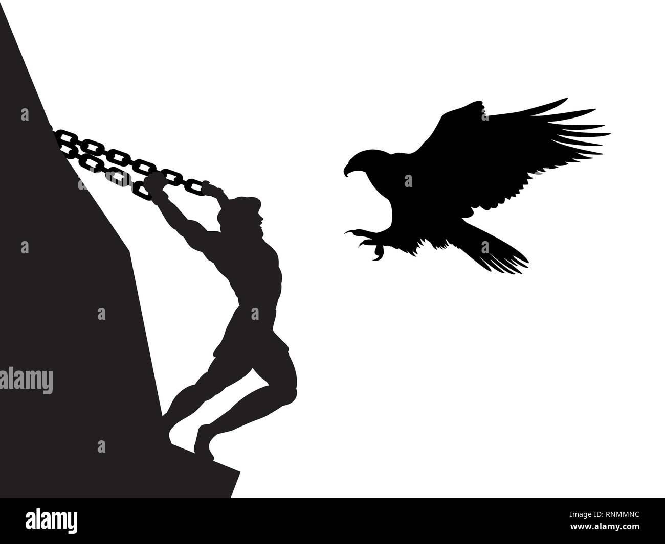 Prometheus god eagle silhouette ancient mythology fantasy. Vector