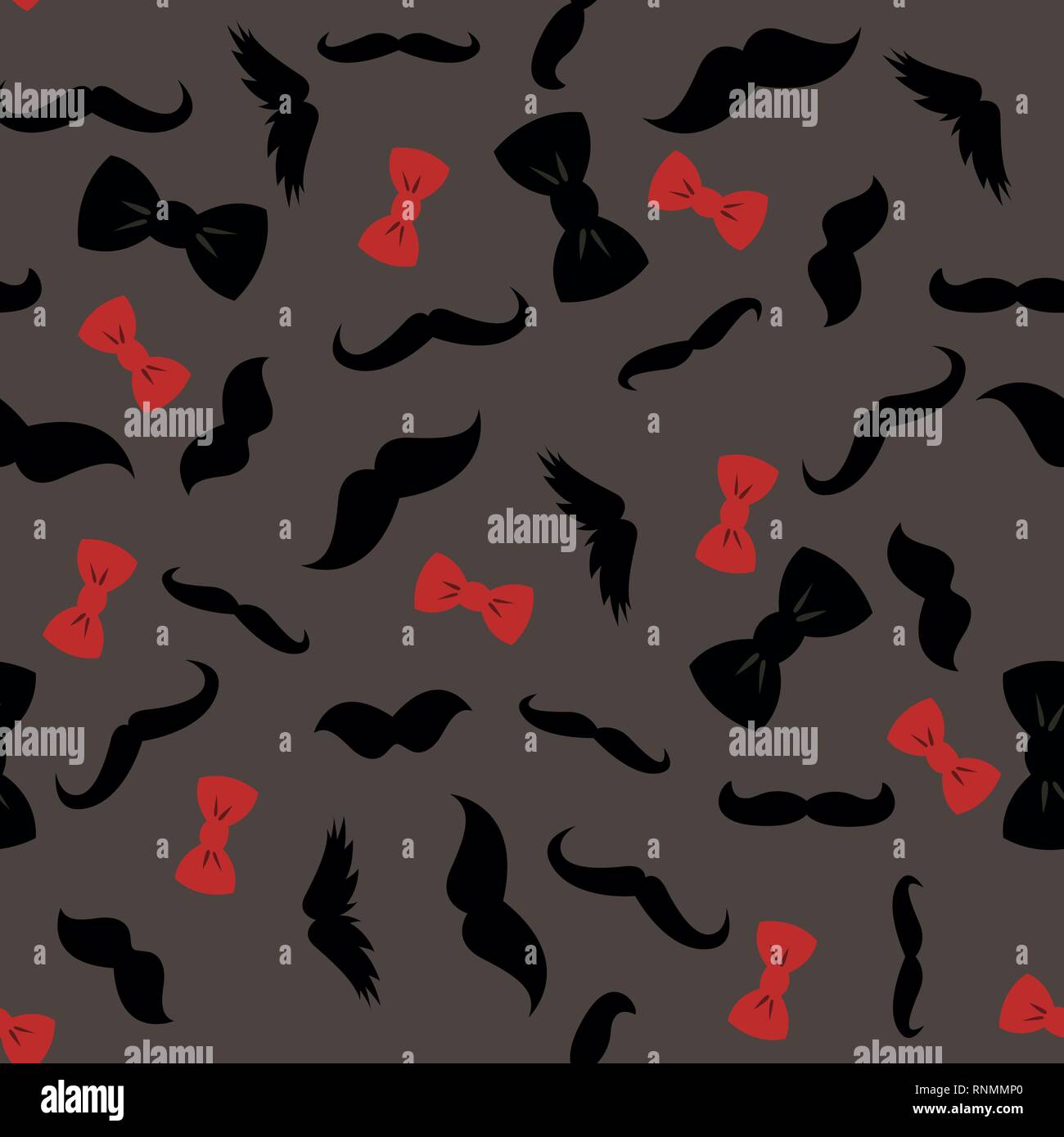 Bow ties mustache photobooth art seamless dark wallpaper pattern Stock