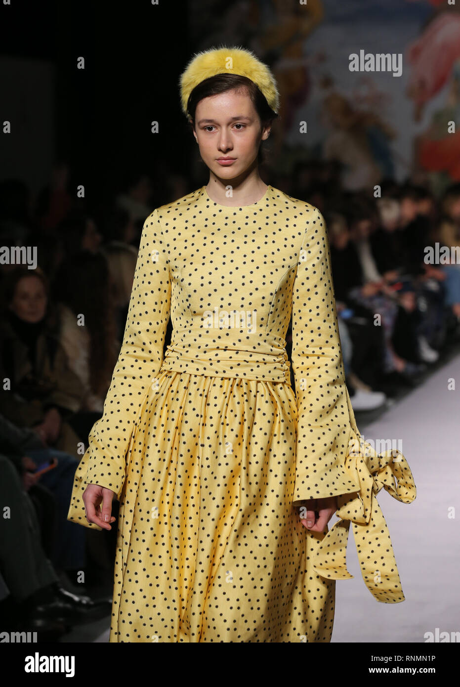 Models on the catwalk during the Shrimps Autumn/Winter 2019 London Fashion Week show at the Ambika P3, London. Stock Photo