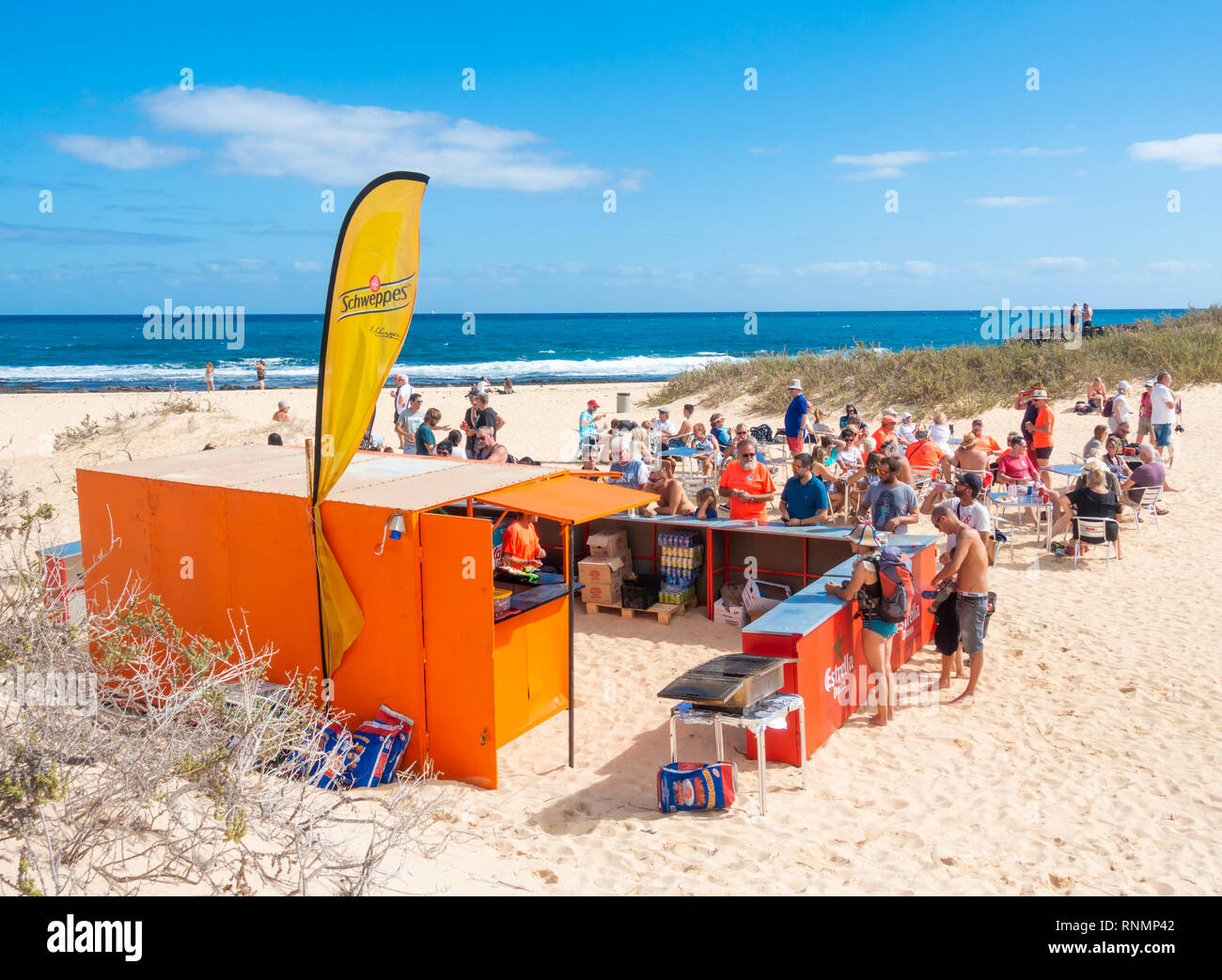 Beach bar on El Burro beach, Corralejo, Canary Islands, Spain Stock Photo