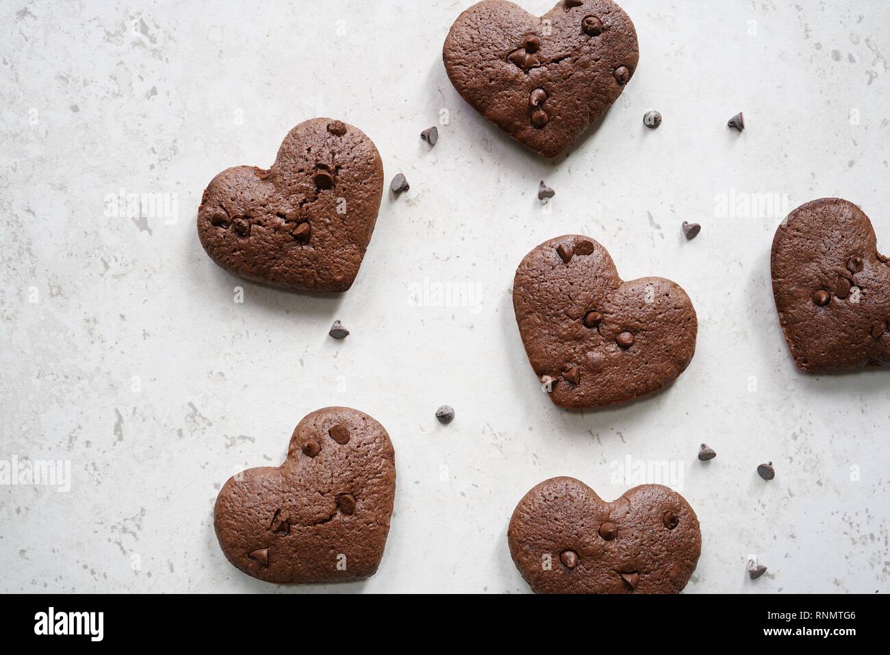 Homemade heart shaped brownies / Valentines day food with copy spce Stock Photo