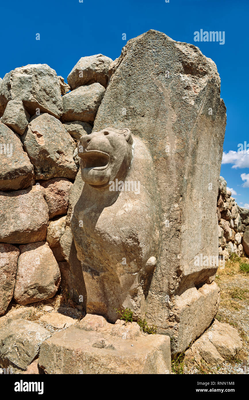 Hittite lion sculpture of the Lion Gate. Hattusa (also Ḫattuša or ...