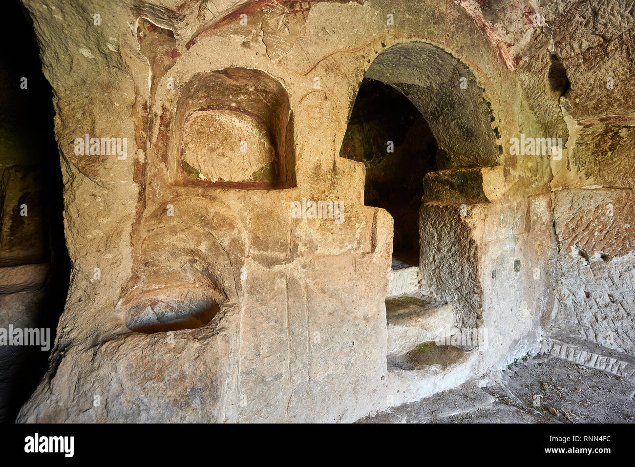 Pictures & images of the interior font of the  Comlekci Church,  10th century, the Vadisi Monastery Valley, 'Manastır Vadisi”,  of the Ihlara Valley,  Stock Photo