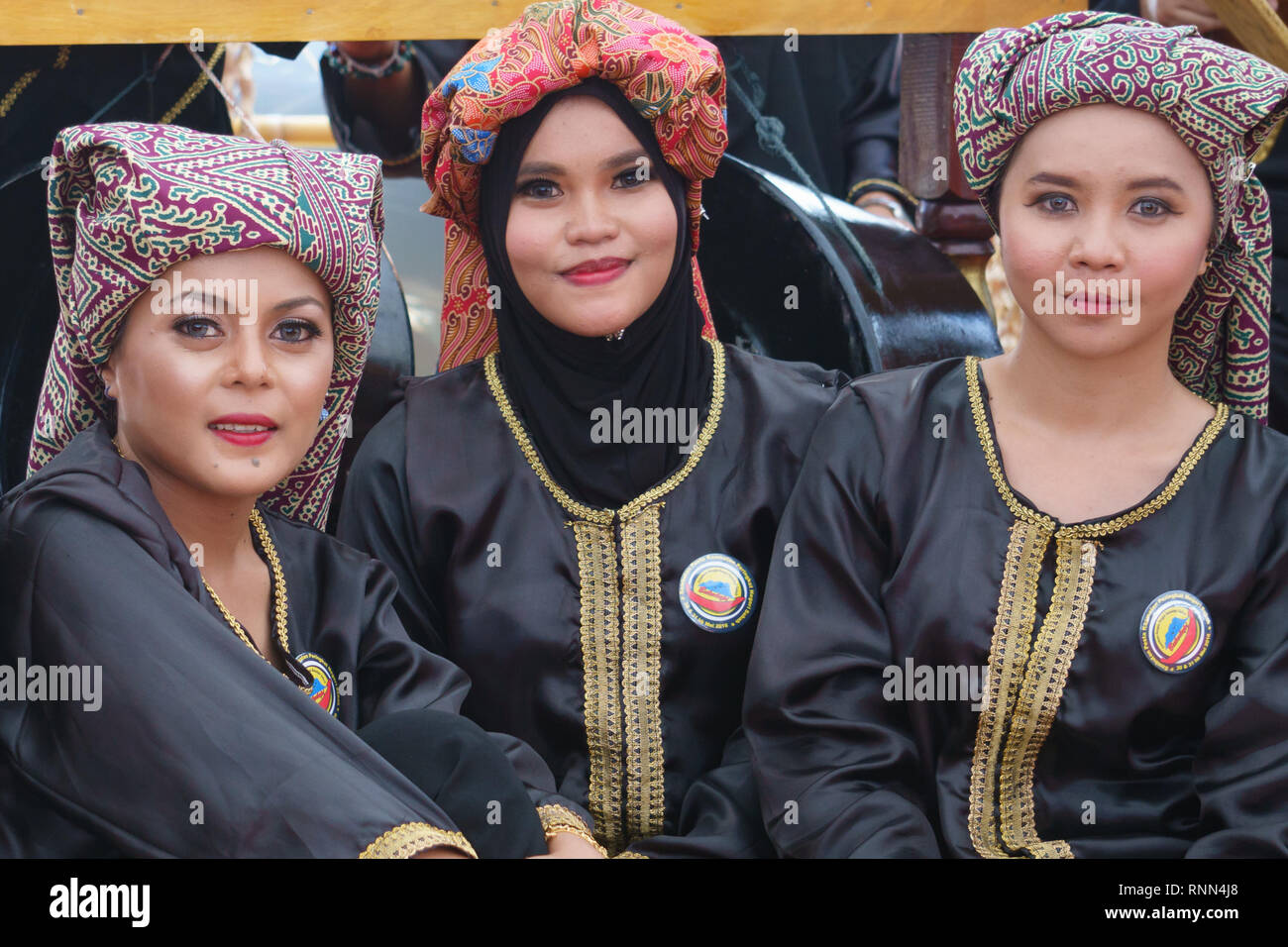 Penampang, Sabah Malaysia.May 30, 2016 : Ladies from Dusun Buludapi tribe of Sabah Borneo wearing traditional costume during Pesta Kaamatan. Pesta Kaa Stock Photo