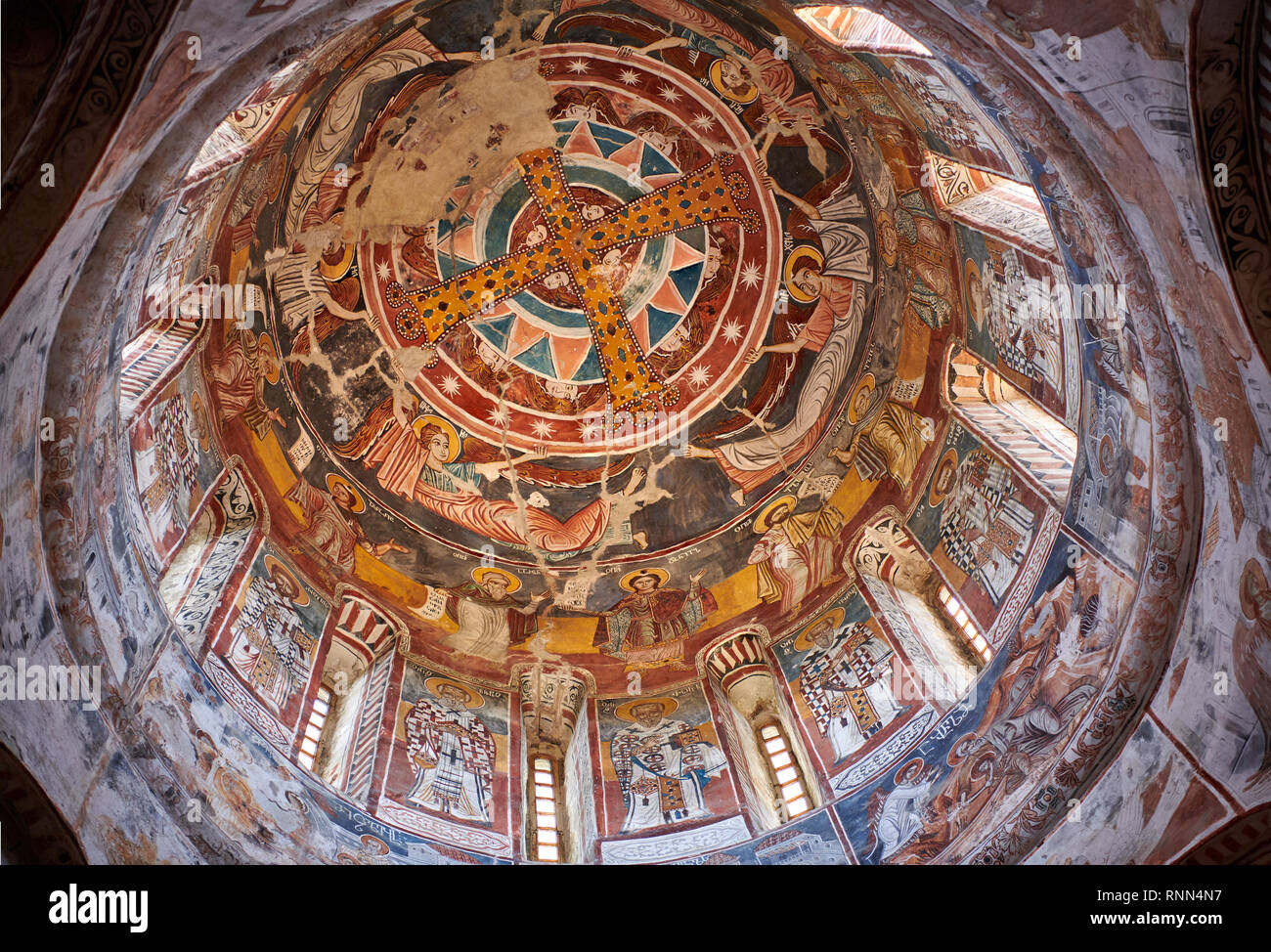 Pictures & images of Nikortsminda ( Nicortsminda ) St Nicholas Georgian Orthodox Cathedral rich interior frescoes of the cupola dome, 16th century, Ni Stock Photo