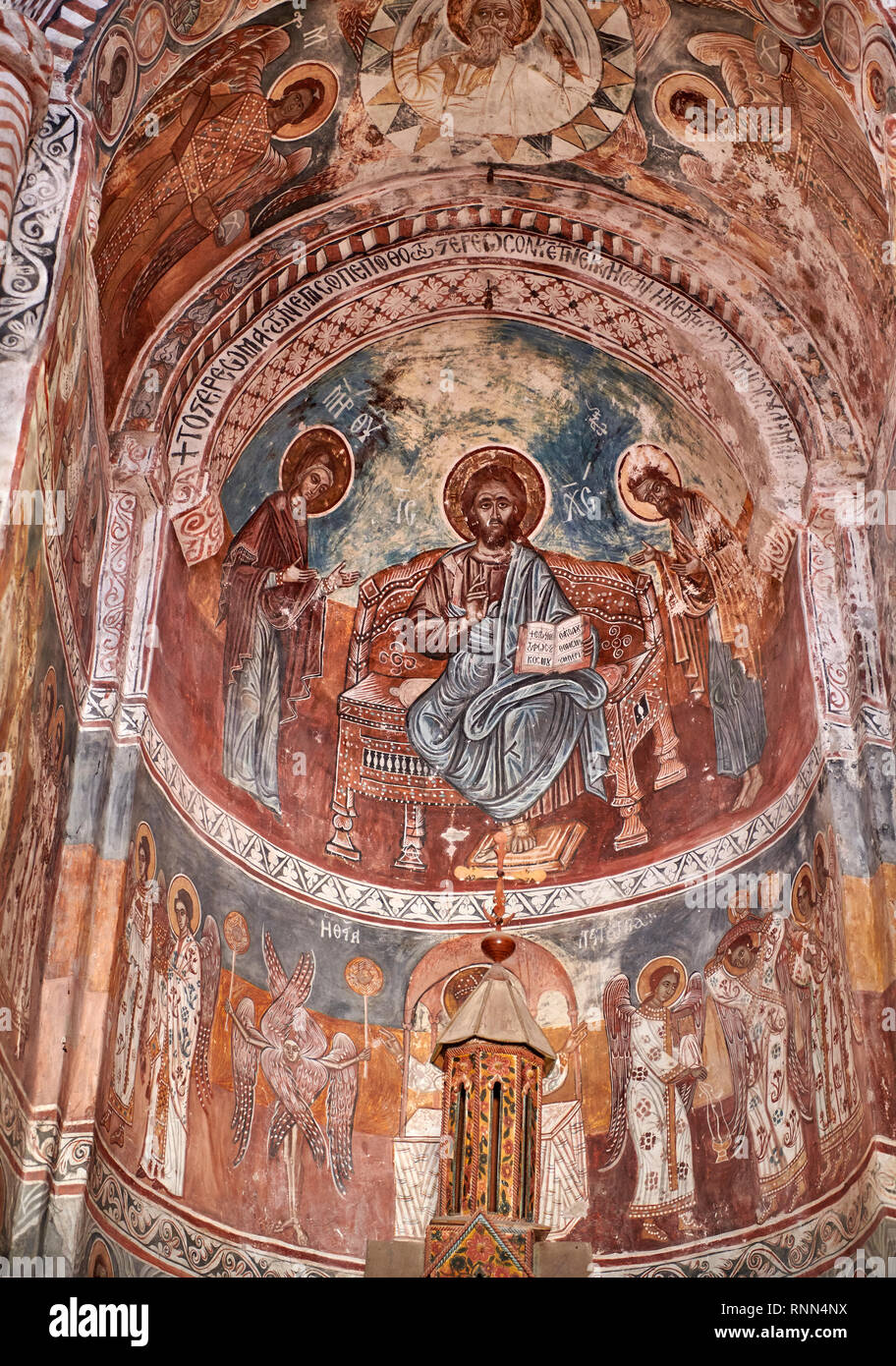 Pictures & images of Nikortsminda ( Nicortsminda ) St Nicholas Georgian Orthodox Cathedral rich interior frescoes of the altar apse, 16th century, Nik Stock Photo