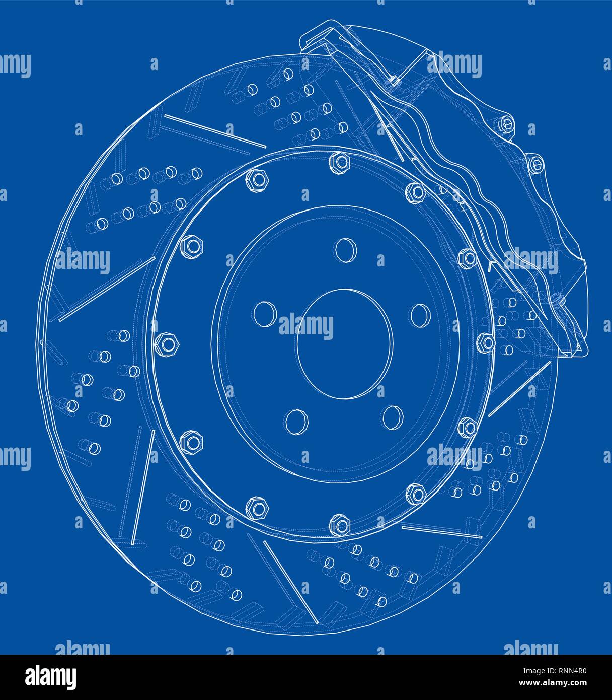 Brake disc outline. Vector rendering of 3d Stock Vector