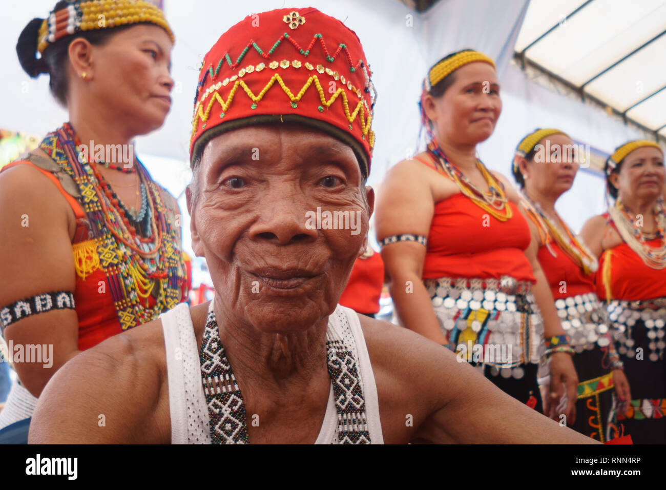 Penampang, Sabah Malaysia.May 30, 2016 : Man from Ethnic Murut Paluan tribe of Sabah Borneo wearing traditional costume during Pesta Kaamatan. Stock Photo