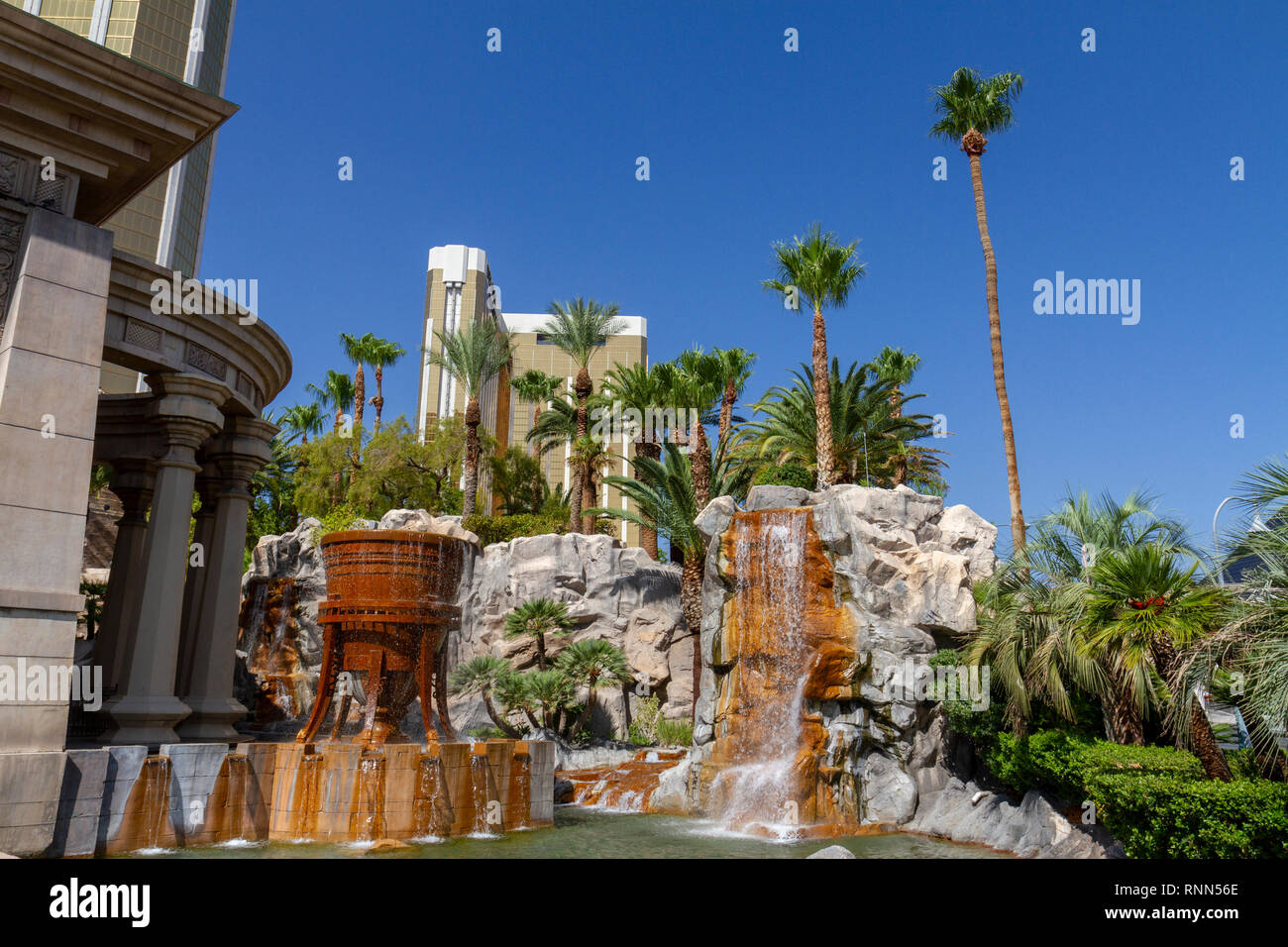 Fountain in front of Mandalay Bay Resort and Casino, Las Vegas (City of Las Vegas), Nevada, United States. Stock Photo
