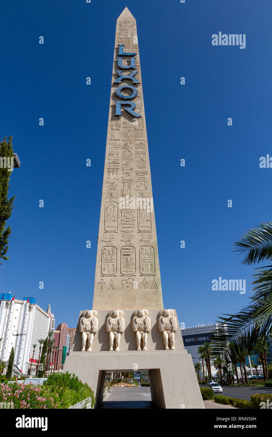 The obelisk outside the Luxor Hotel, Las Vegas (City of Las Vegas), Nevada, United States. Stock Photo
