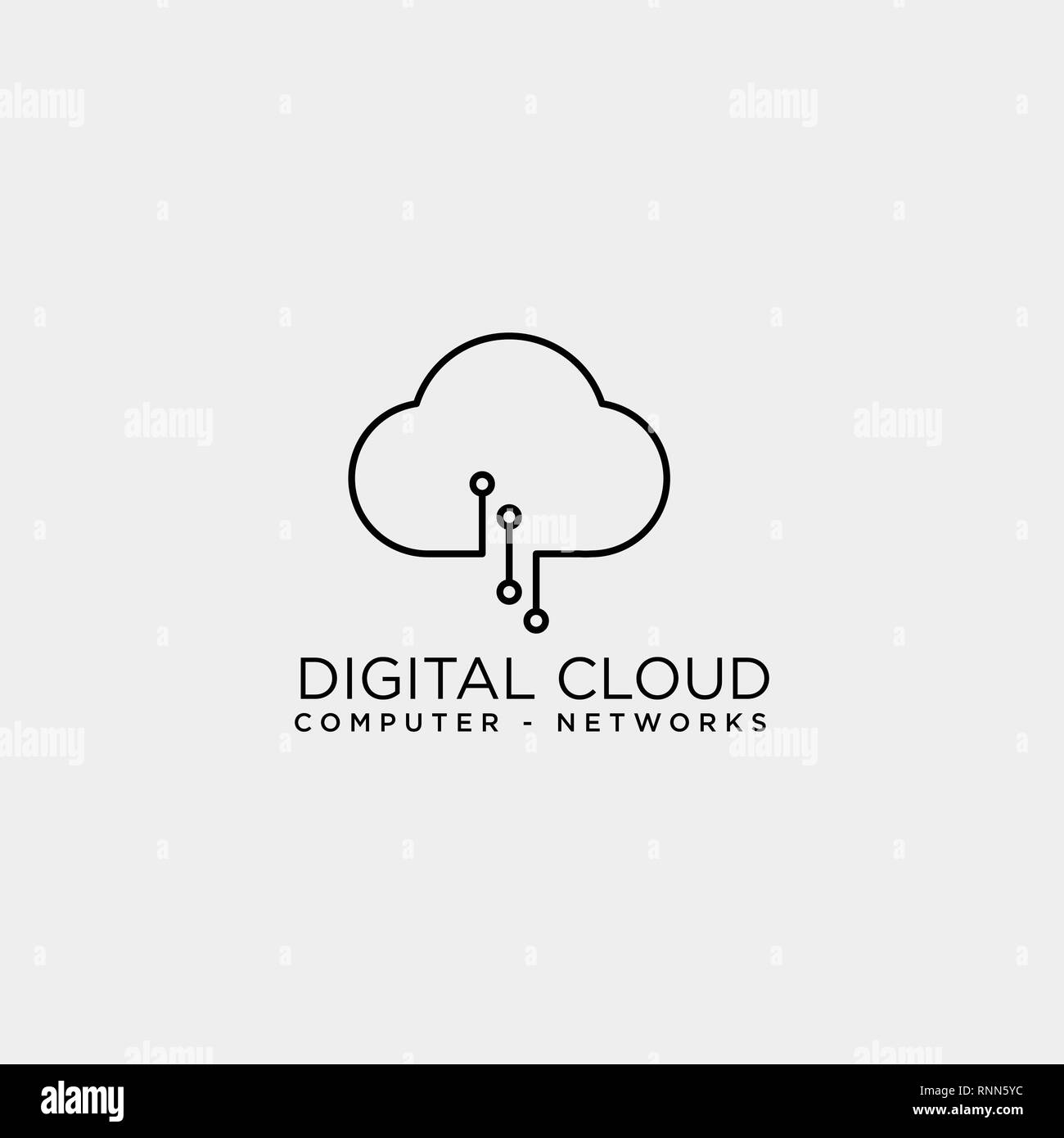 cloud digital technology line logo template vector illustration icon ...