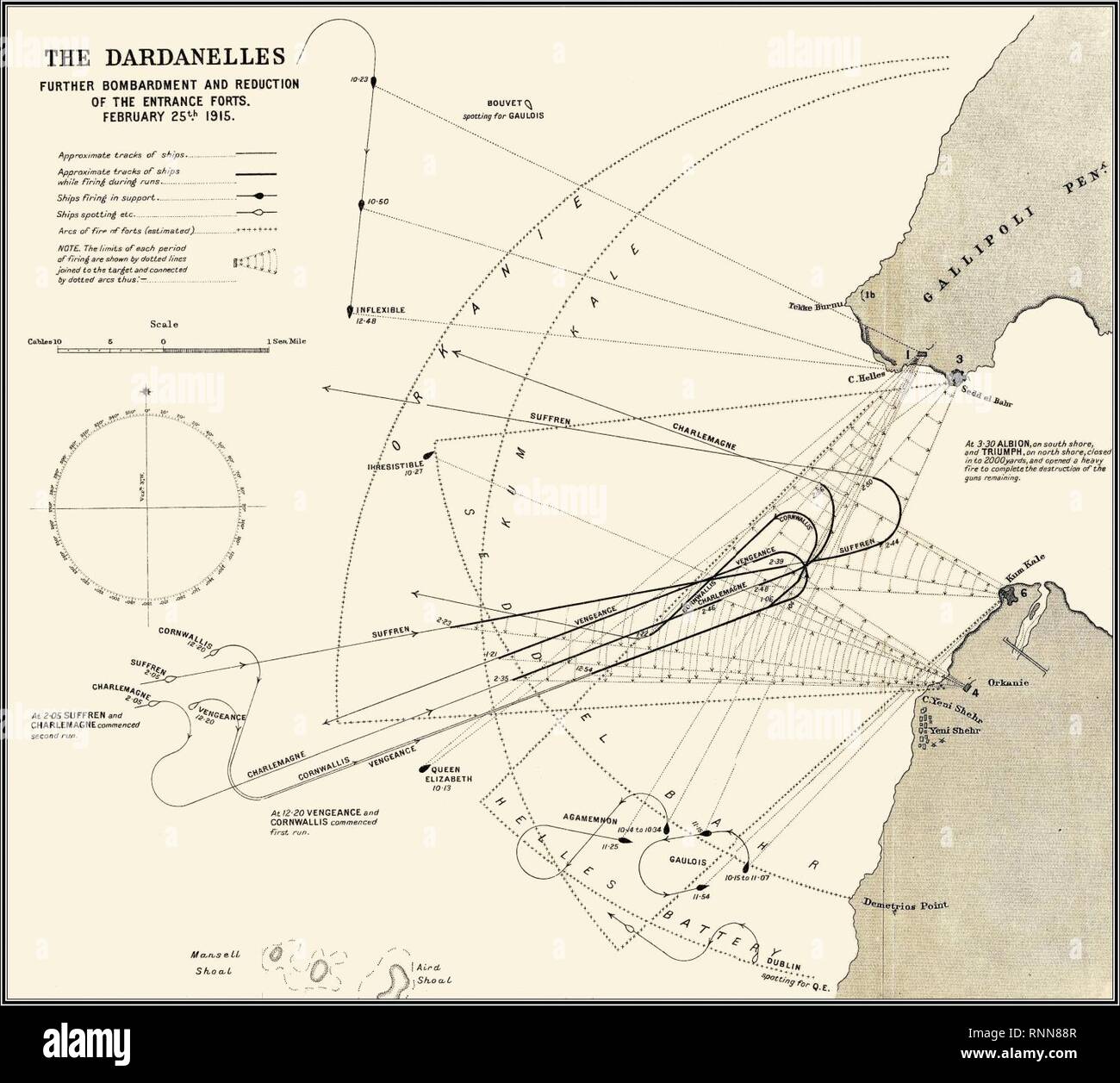 Carte Anglaise Des Bombardements Du 25 Fevrier 1915 Sur Les Dardanelles Stock Photo Alamy