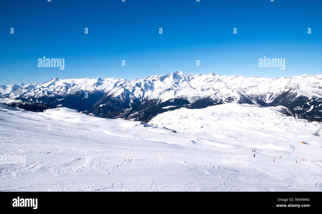 Ski slopes of Madonna di Campiglio, winter ski season in Italy, italian