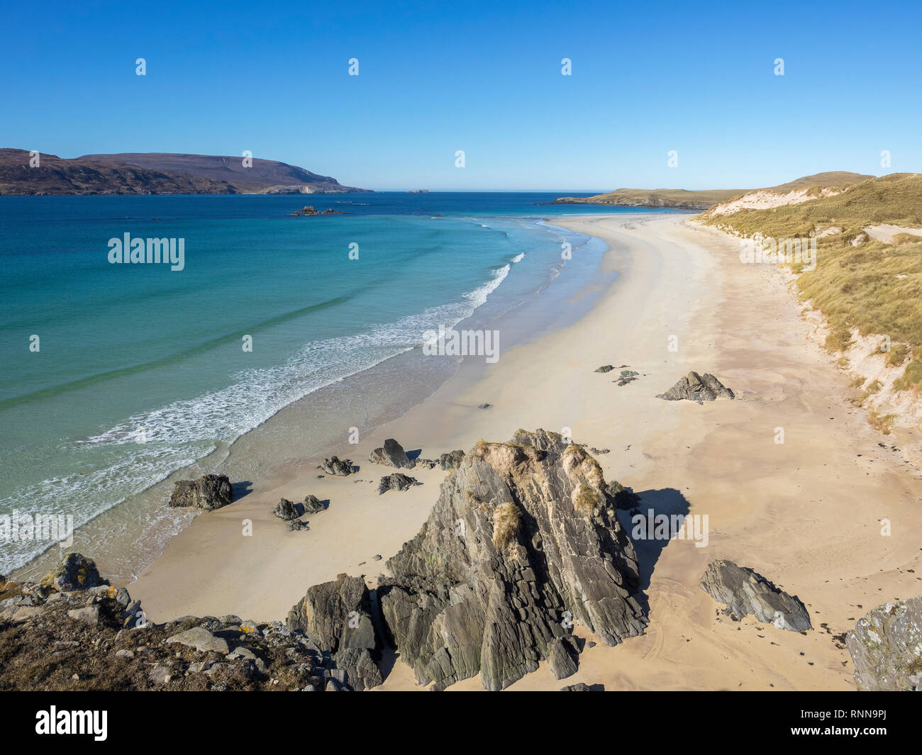 The beach and dunes at An Fharaid, Balnakeil Bay near Durness, Sutherland, Scotland Stock Photo