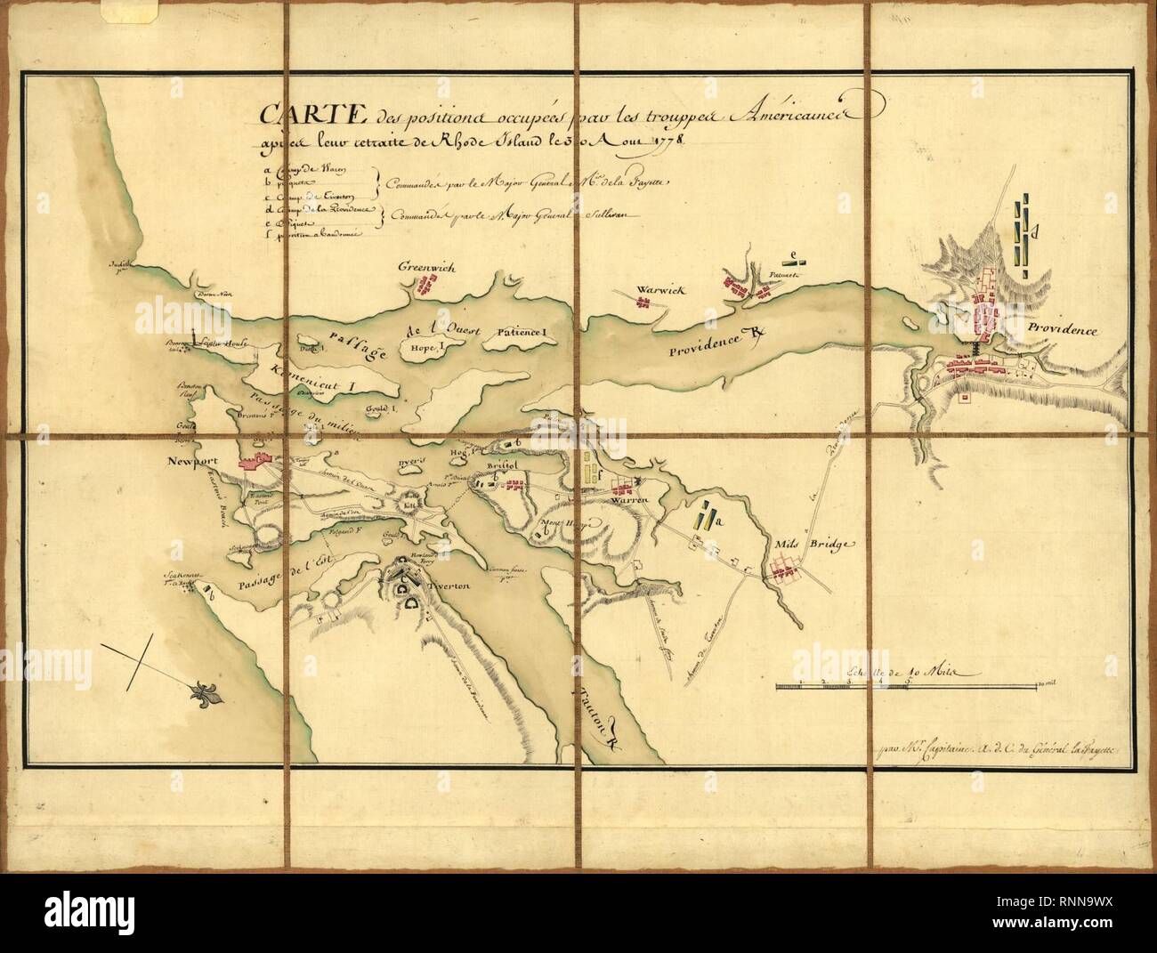Carte Des Positions Occupees Par Les Trouppes Americaines Apres Leur Retraite De Rhode Island Le 30 Aout 1778 Stock Photo Alamy