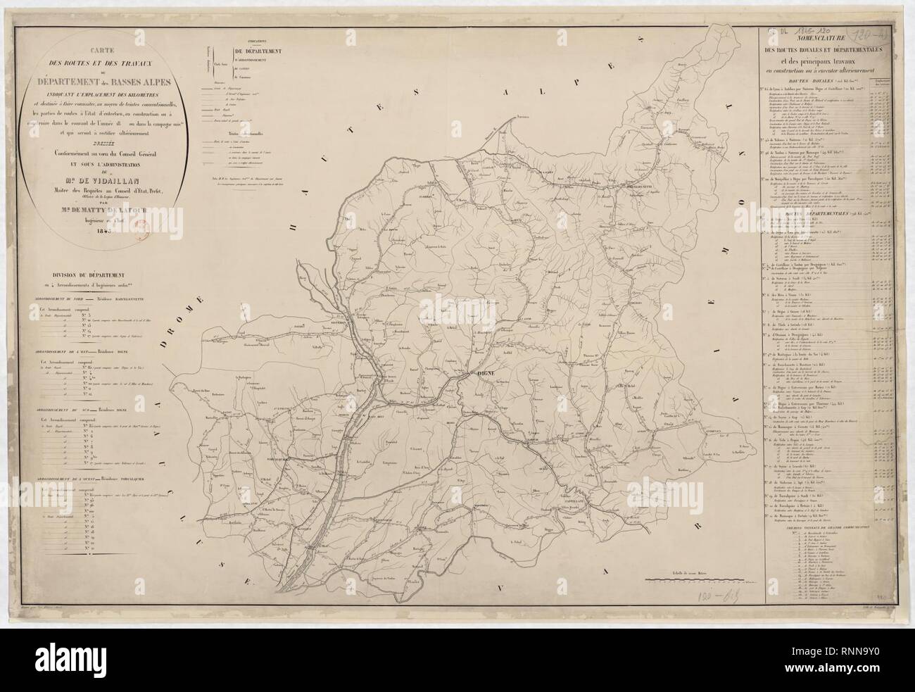 Carte des routes et des travaux du département des BassesAlpes 1845