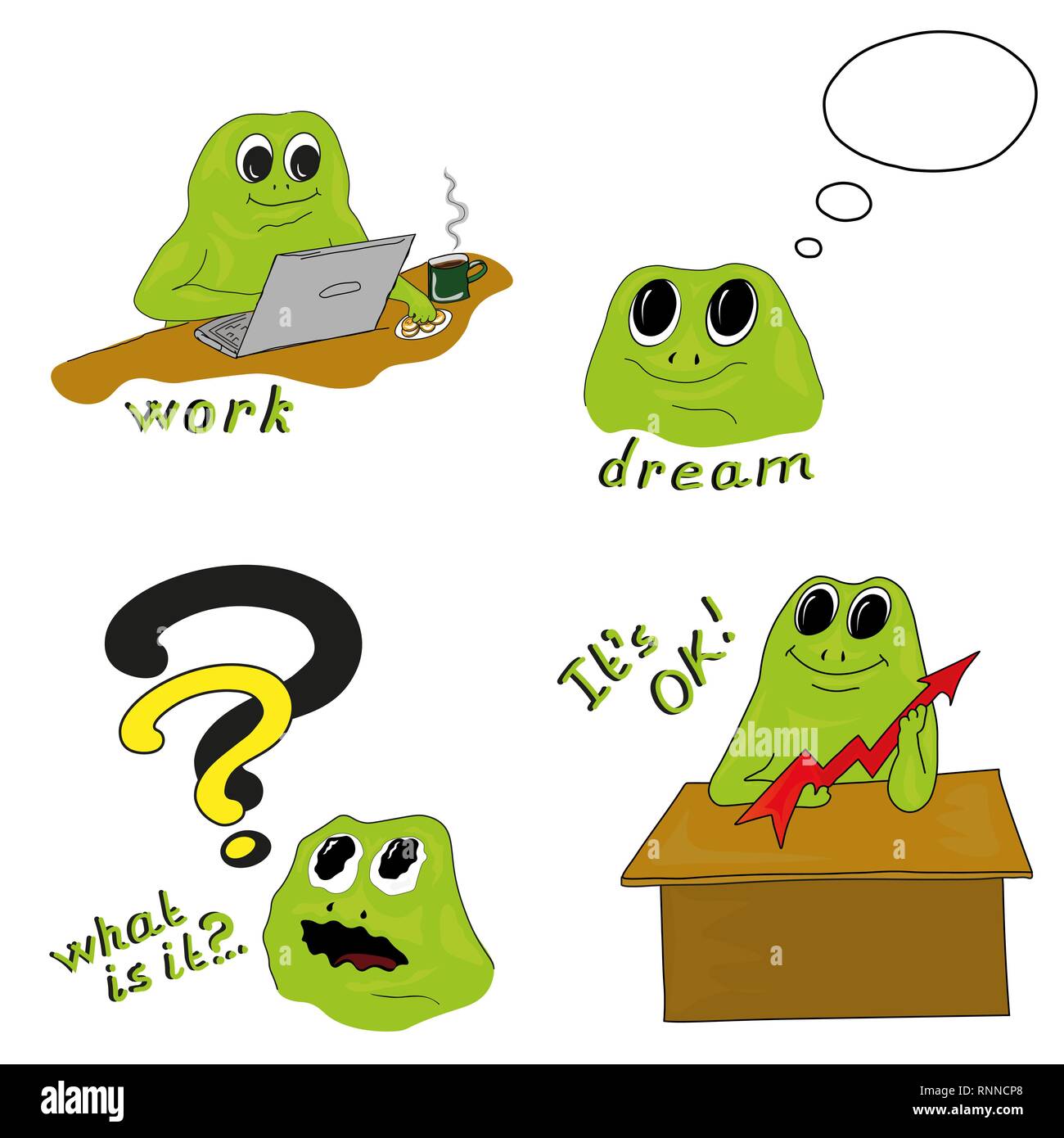 Working process Vector illustration with green frog Stock Vector