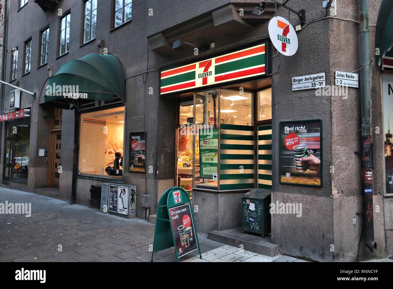 STOCKHOLM, SWEDEN AUGUST 22, 2018 7Eleven convenience store in Stockholm, Sweden. 7Eleven
