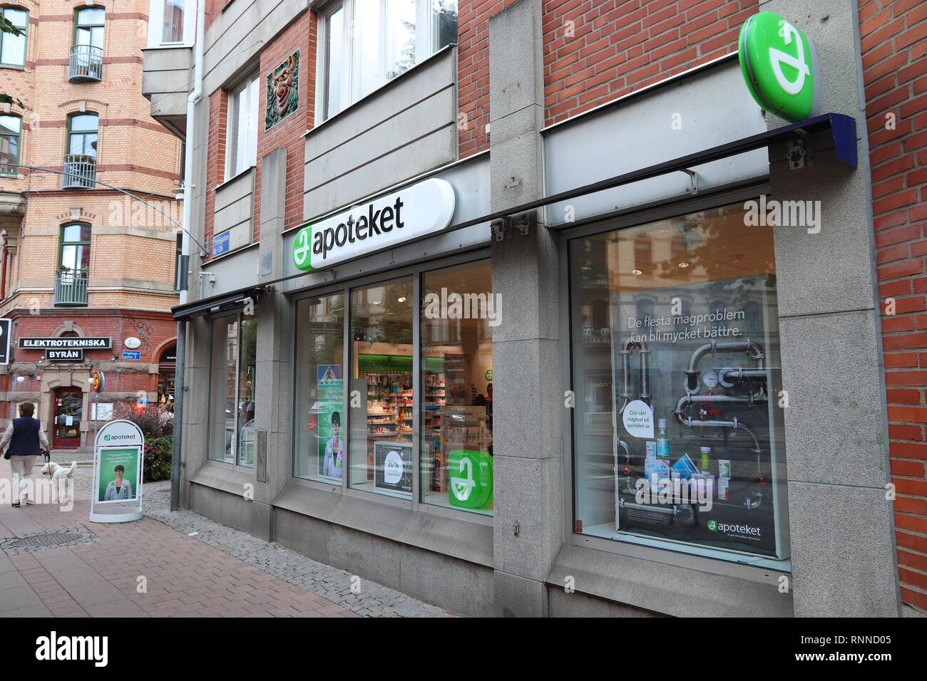 GOTHENBURG, SWEDEN - AUGUST 26, 2018: Pharmacy store in Gothenburg, Sweden. Monthly consumer spending in Sweden amounts to SEK 520 billion (2018). Stock Photo