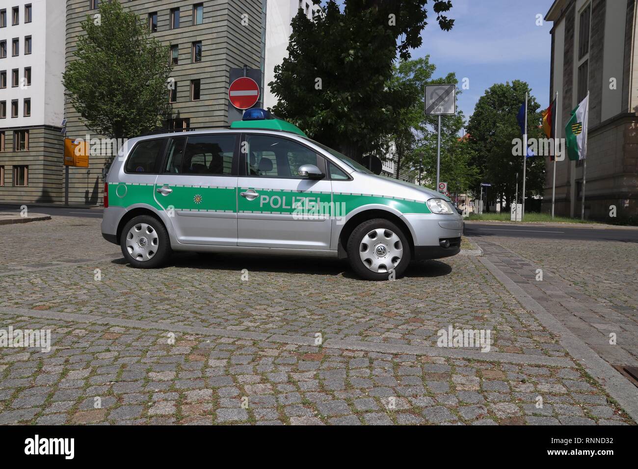 DRESDEN, GERMANY MAY 10, 2018 Germany police Volkswagen Touran car