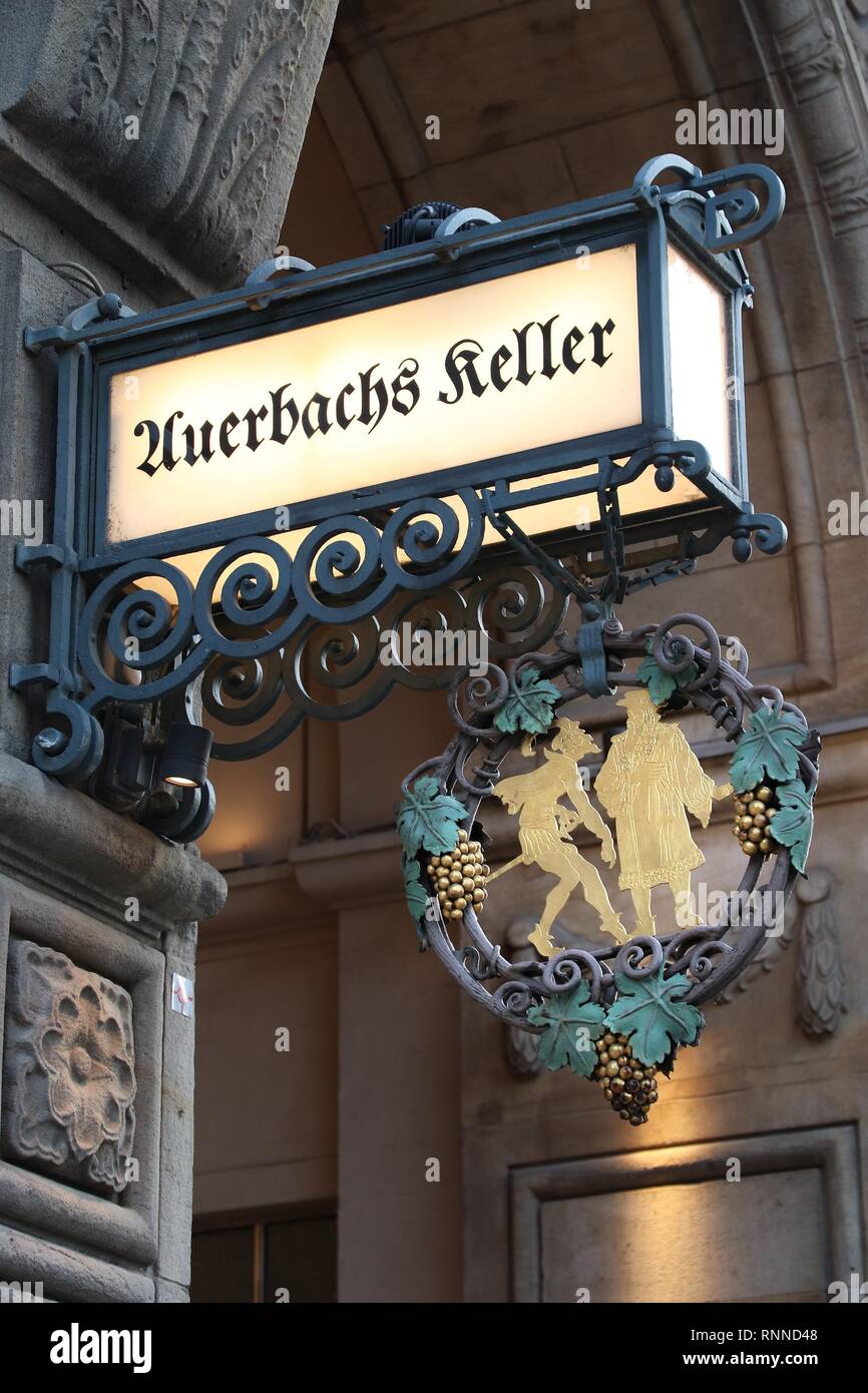 LEIPZIG, GERMANY MAY 9, 2018 Auerbachs Keller restaurant and wine