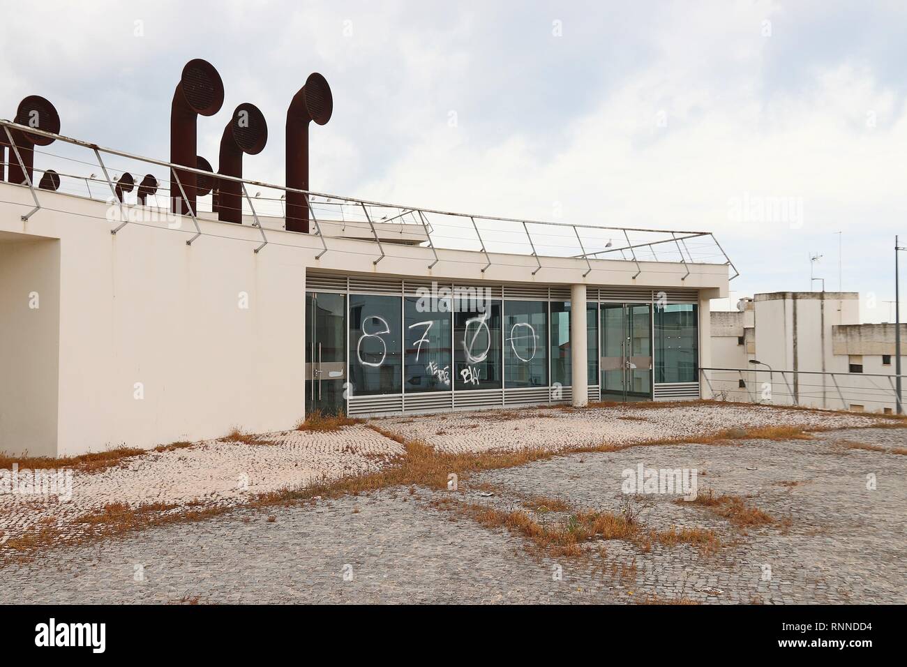 ALBUFEIRA, PORTUGAL - MAY 30, 2018: Abandoned architecture - dystopian view in Albufeira, Portugal. Portugese region Algarve has many abandoned buildi Stock Photo