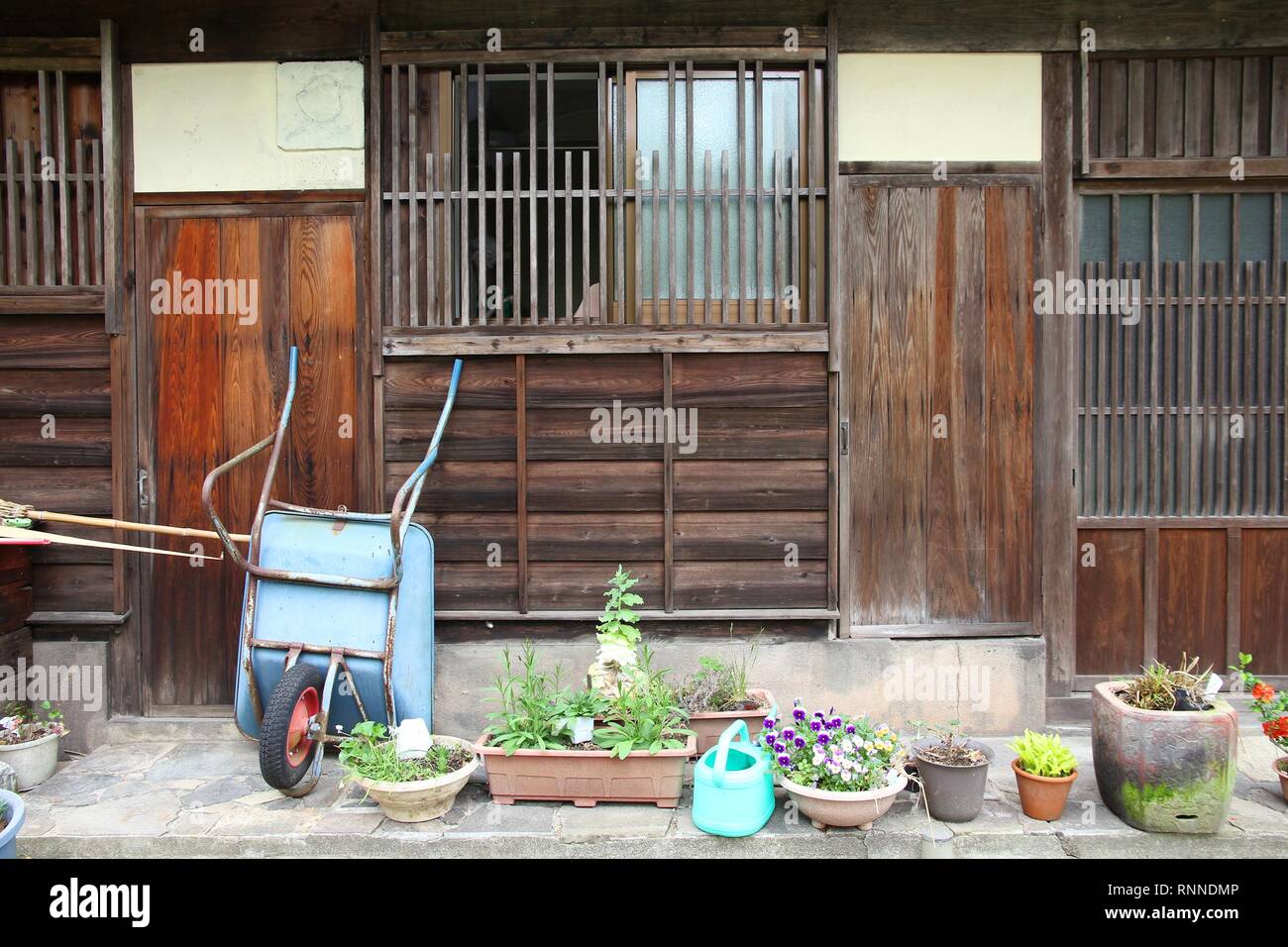 Japan - famous Tsumago old town. Wooden Japanese architecture. Stock Photo