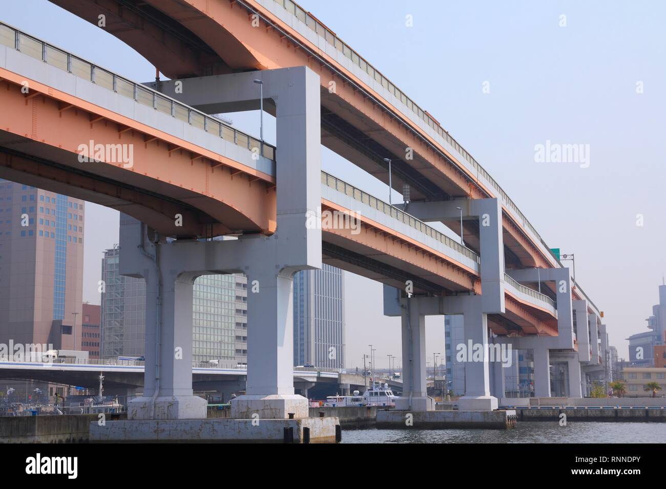 Kobe, Japan - city in the region of Kansai in Hyogo prefecture. Multilevel expressways. Stock Photo