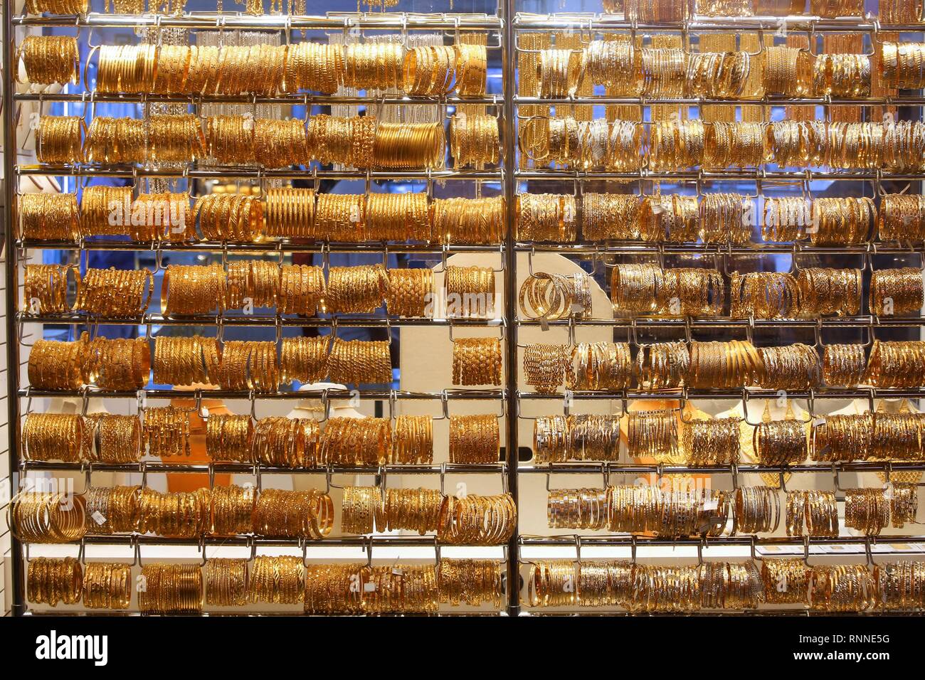 Gold jewellery solid gold bracelets in Dubai Gold Souk Stock Photo Alamy