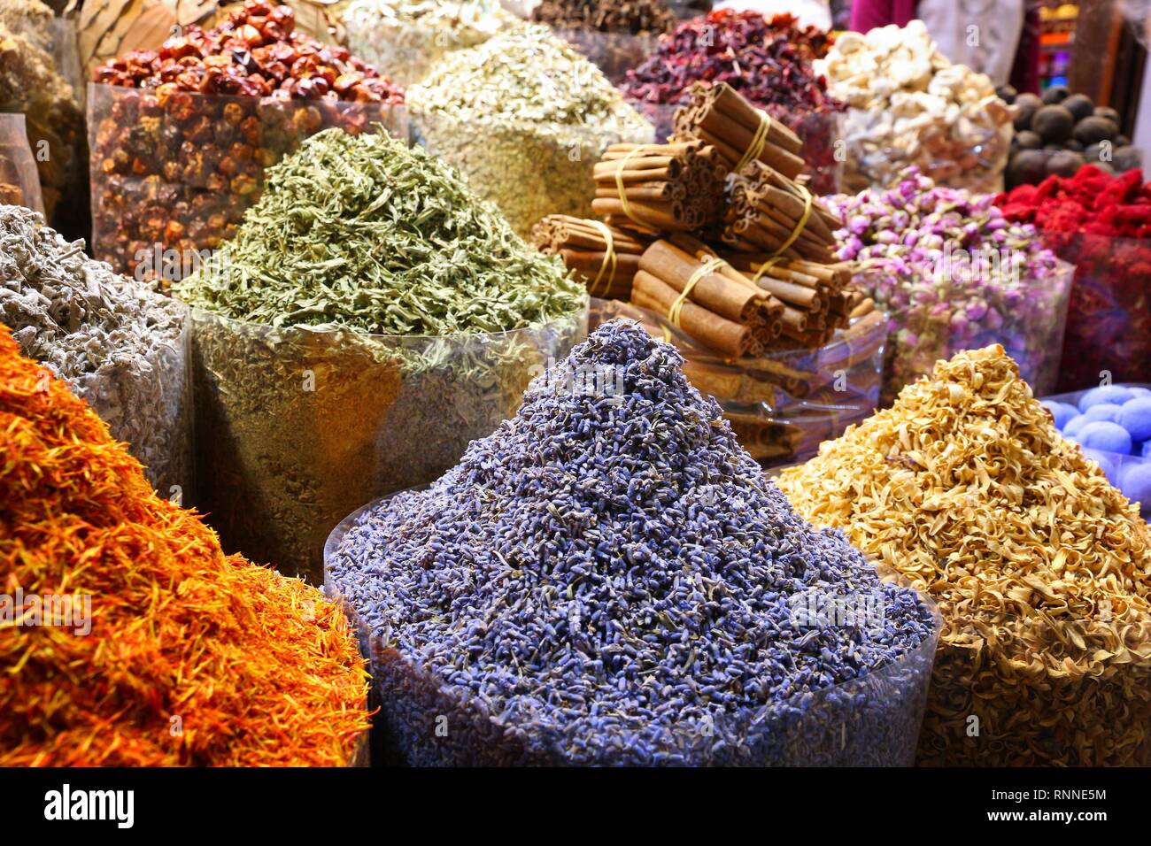 Colorful spices and herbs selection at Dubai Spice Souk Stock Photo Alamy