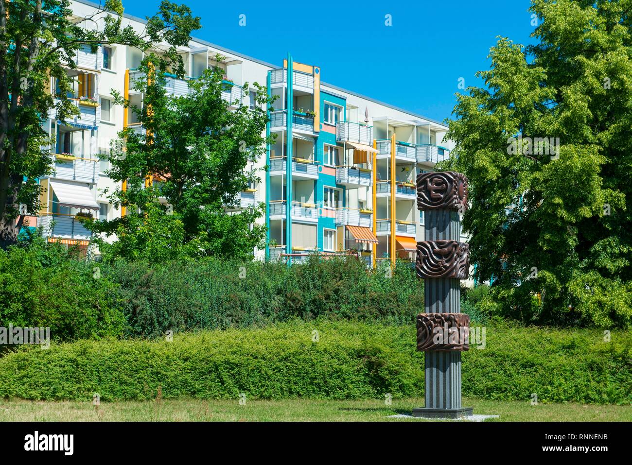 Modernized prefabricated buildings from GDR times, Schwedt, Uckermark, Brandenburg, Germany Stock Photo