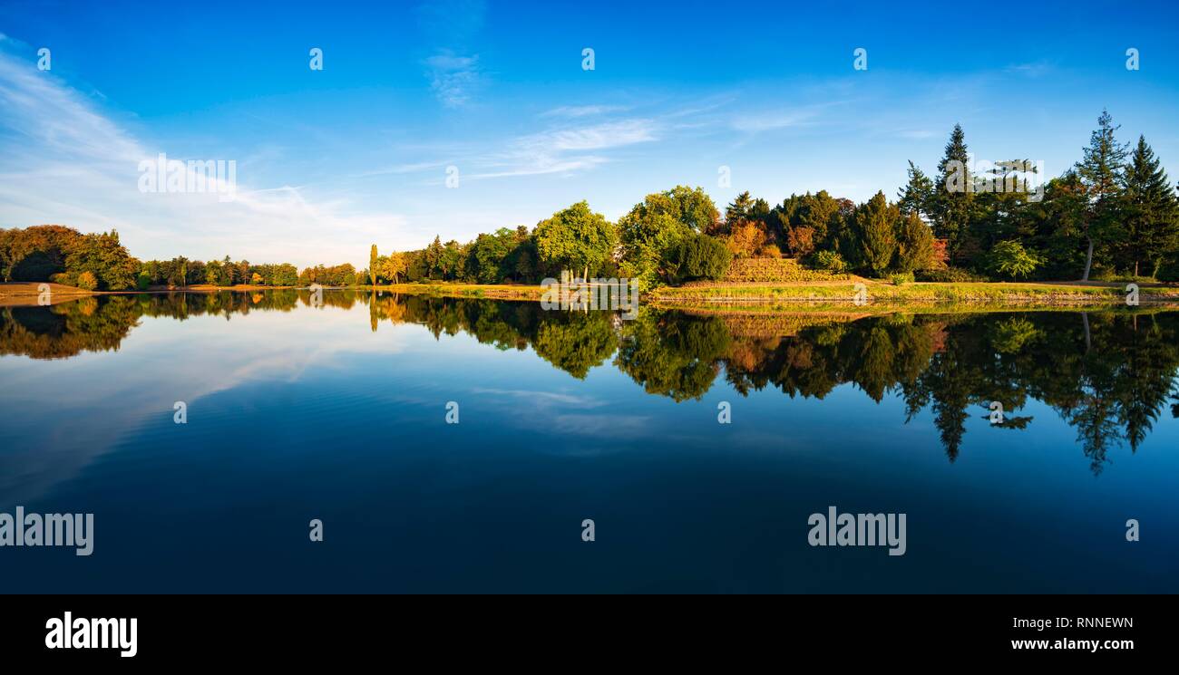 Autumn in Wörlitz Park, water reflection, Dessau-Wörlitz Garden Kingdom, Wörlitz, Saxony-Anhalt, Germany Stock Photo